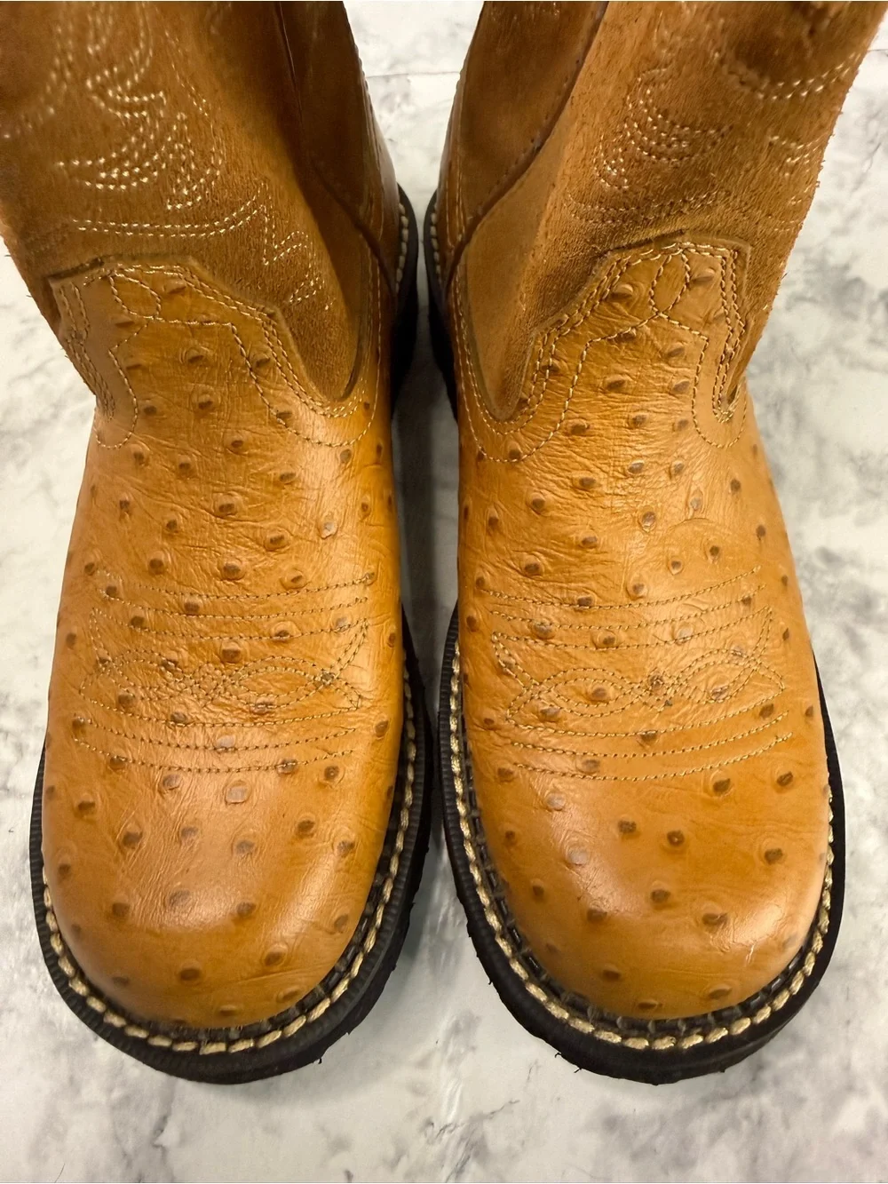 Ariat Fatbaby Boots Brown Ostrich Leather & Suede Sz 7B  Kids Western wear